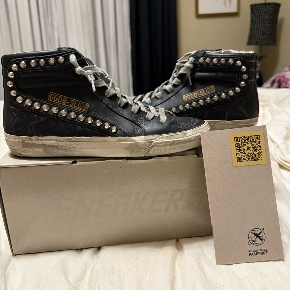 Golden Goose Black High-Top Sneakers with Silver Accents